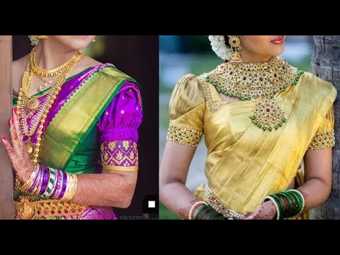 Puff Sleeves Pattu Saree Blouse Designs